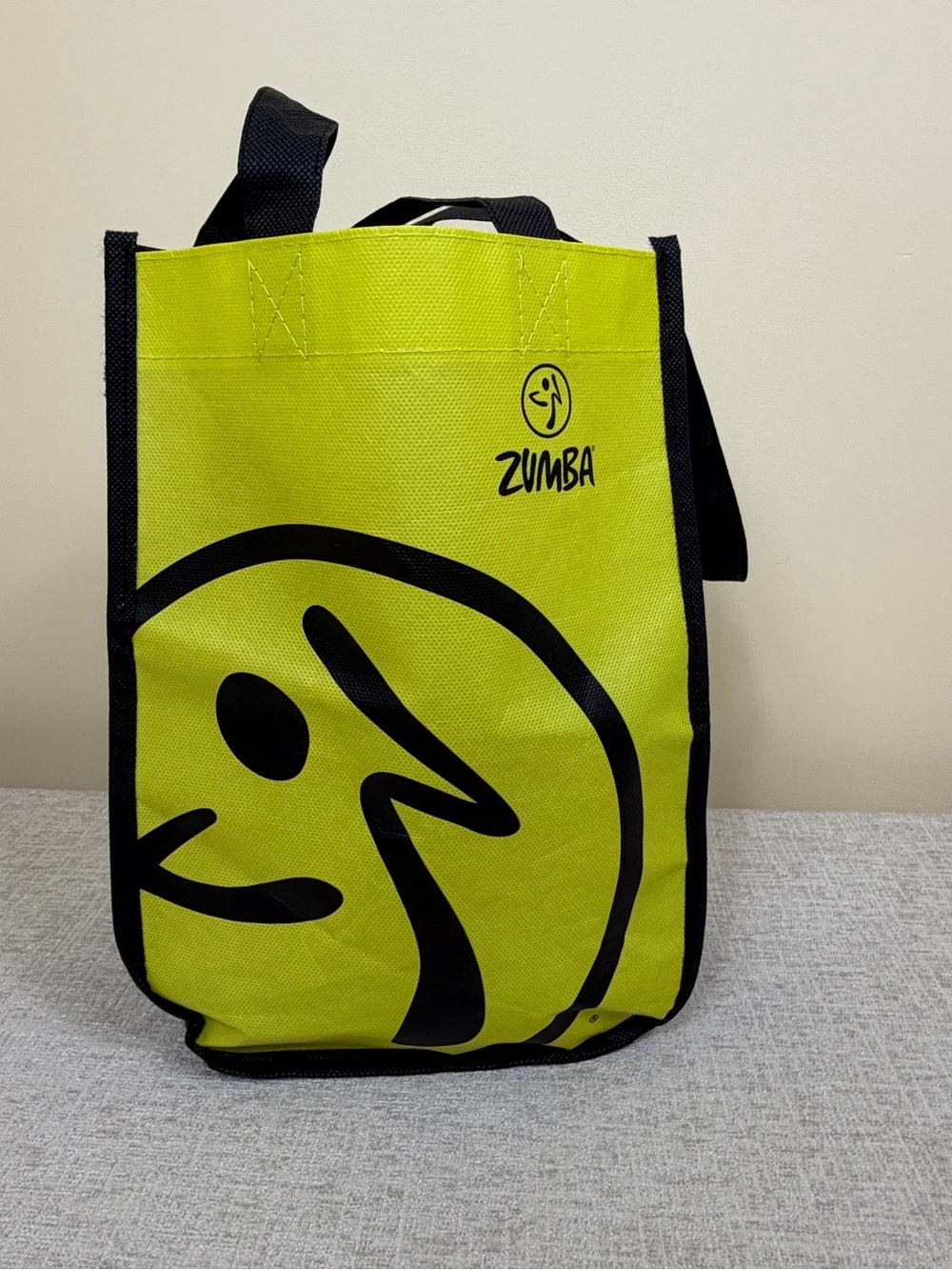 Zumba Fitness Neon Yellow Reusable Small Tote w Black Logo New Let It Move You